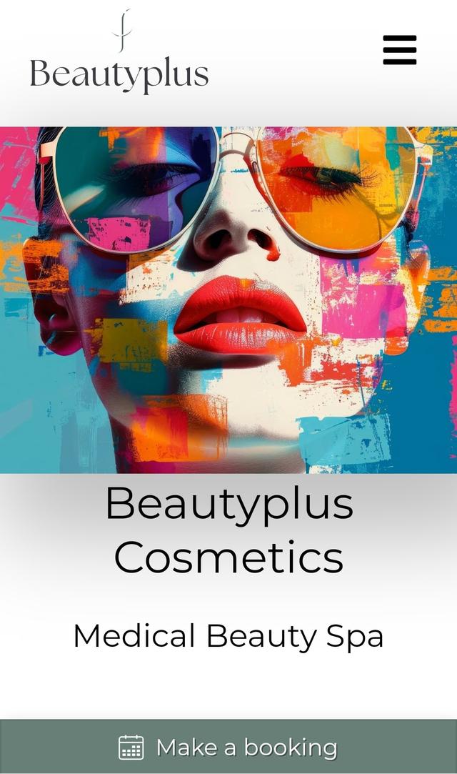 Abstraktes Kunstwerk einer Person mit Sonnenbrille Logo von Beautyplus Cosmetics.