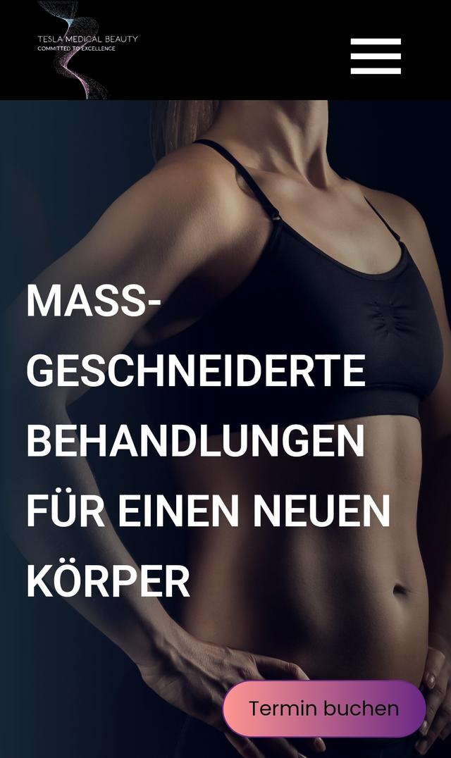 Person im Sport-BH mit Text über massgeschneiderte Behandlungen für den Körper.